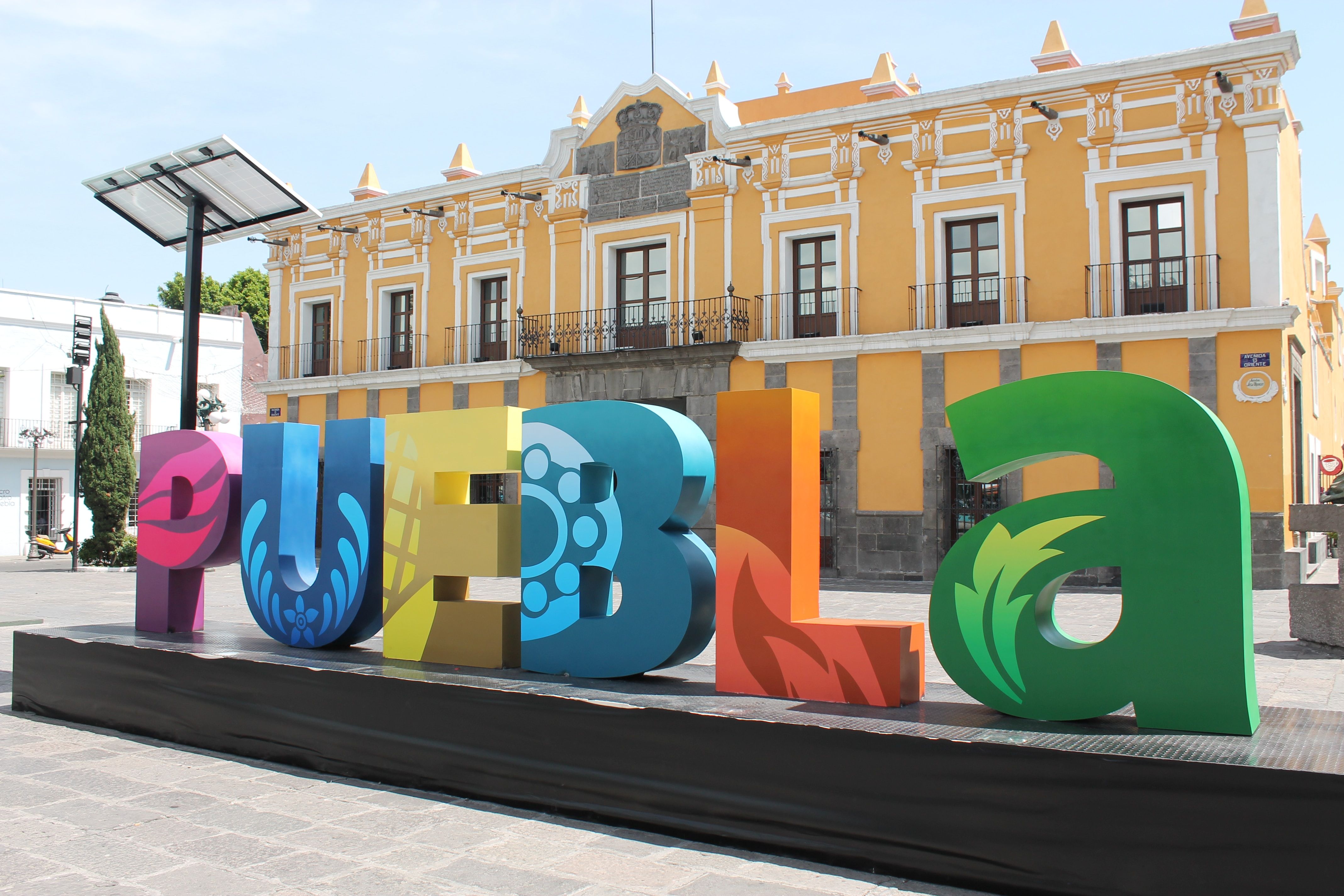 Assorted colored Puebla city signage, Puebla, Mexico
