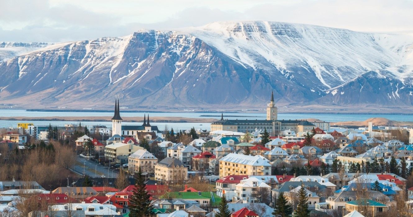 A view of Reykjavik, the capital city of Iceland, in the late winter season