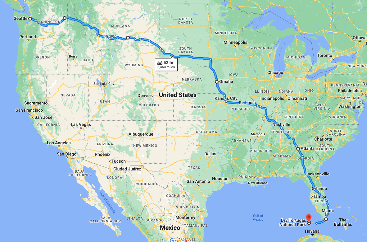 Seattle, Washington to Dry Tortugas, Florida Road Trip