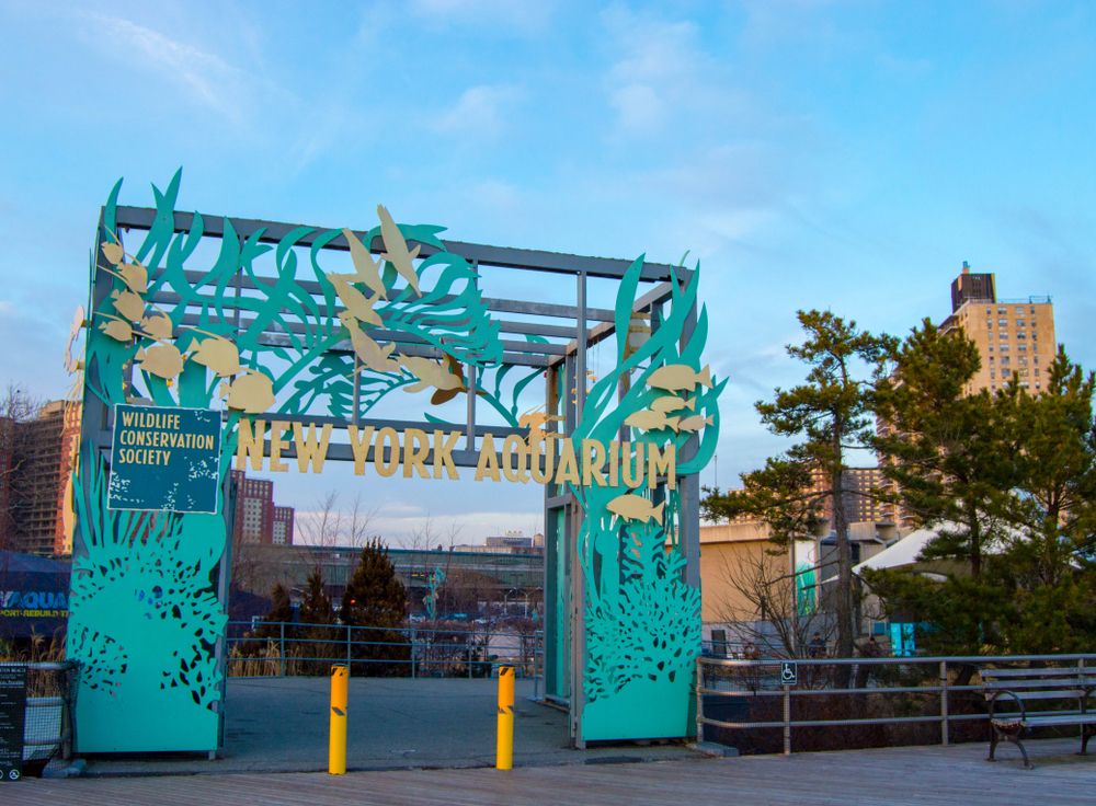 Entrance to the New York Aquarium at the Coney Island boardwalk, Brooklyn, New York City, USA