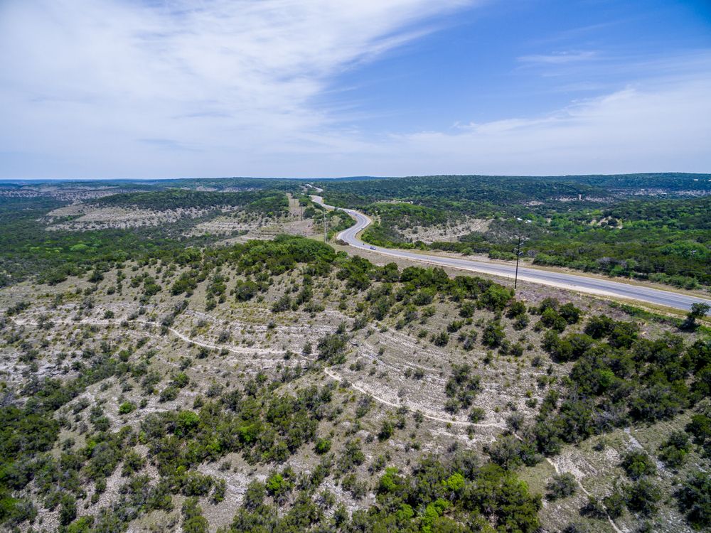 An areal view of a Texas Hill Country road 