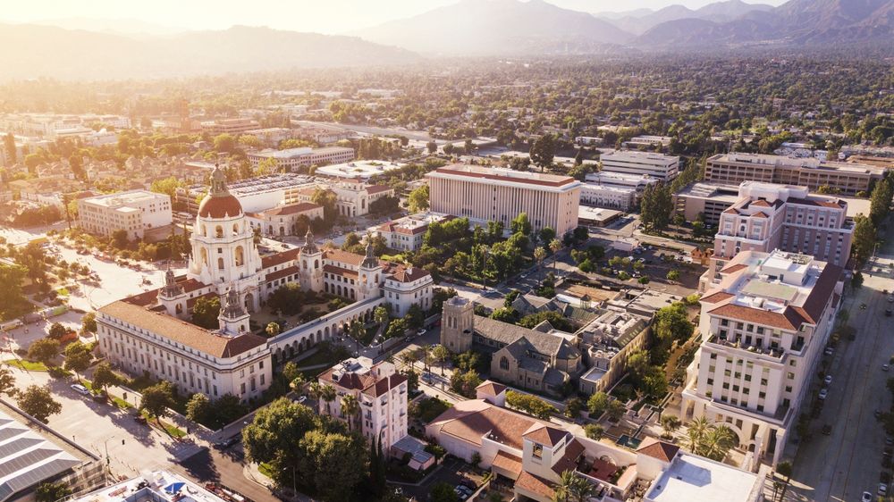 Aerial view of downtown Pasadena, California, USA