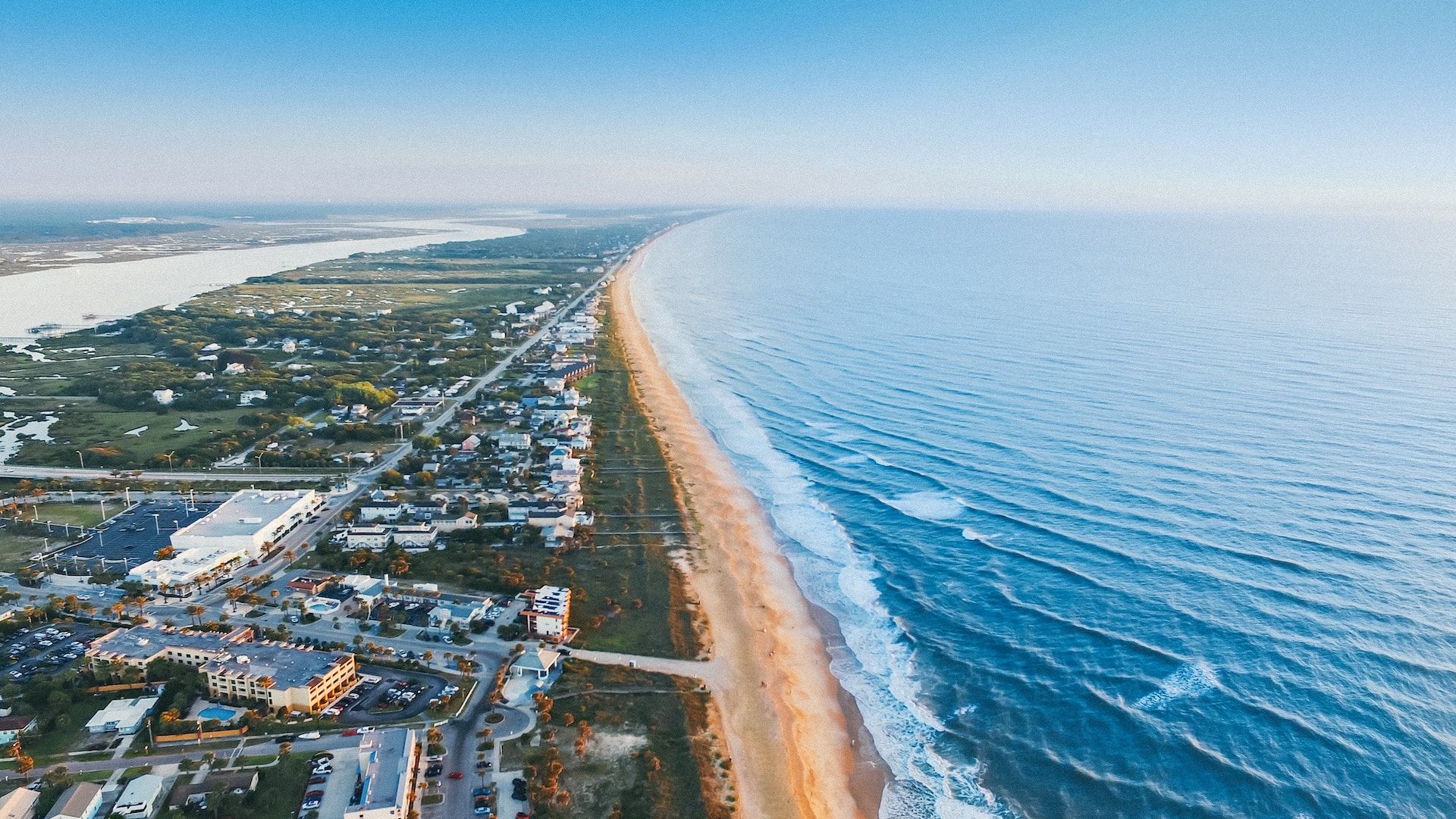 A stunning drone shot of St. Augustine's coastline in Florida.