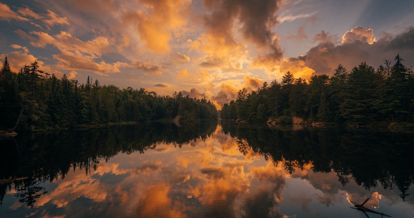Sunset at Horseshoe Lake, near Tupper Lake in the Adirondack Mountains, New York