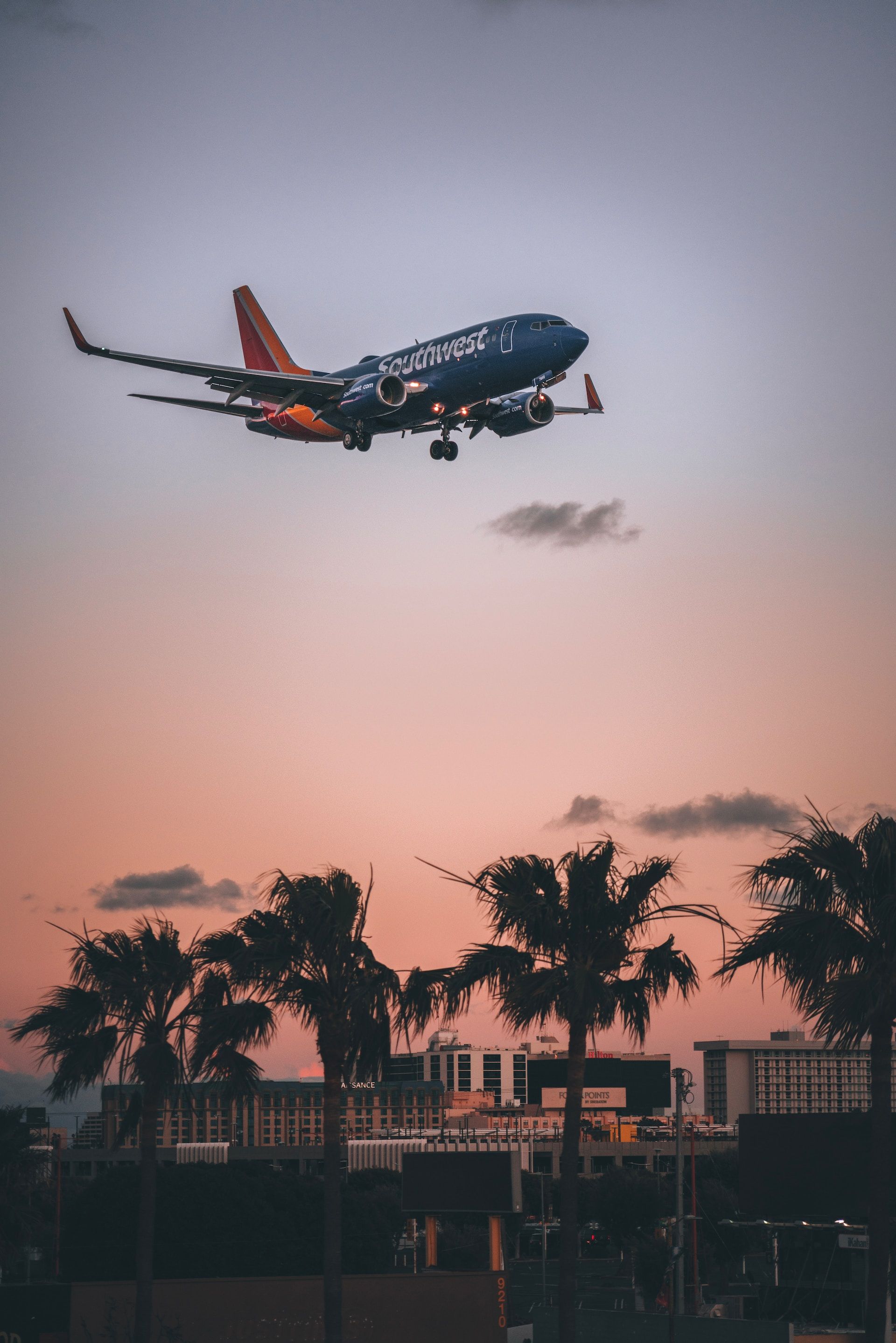 A Southwest Airlines jet landing in LAX