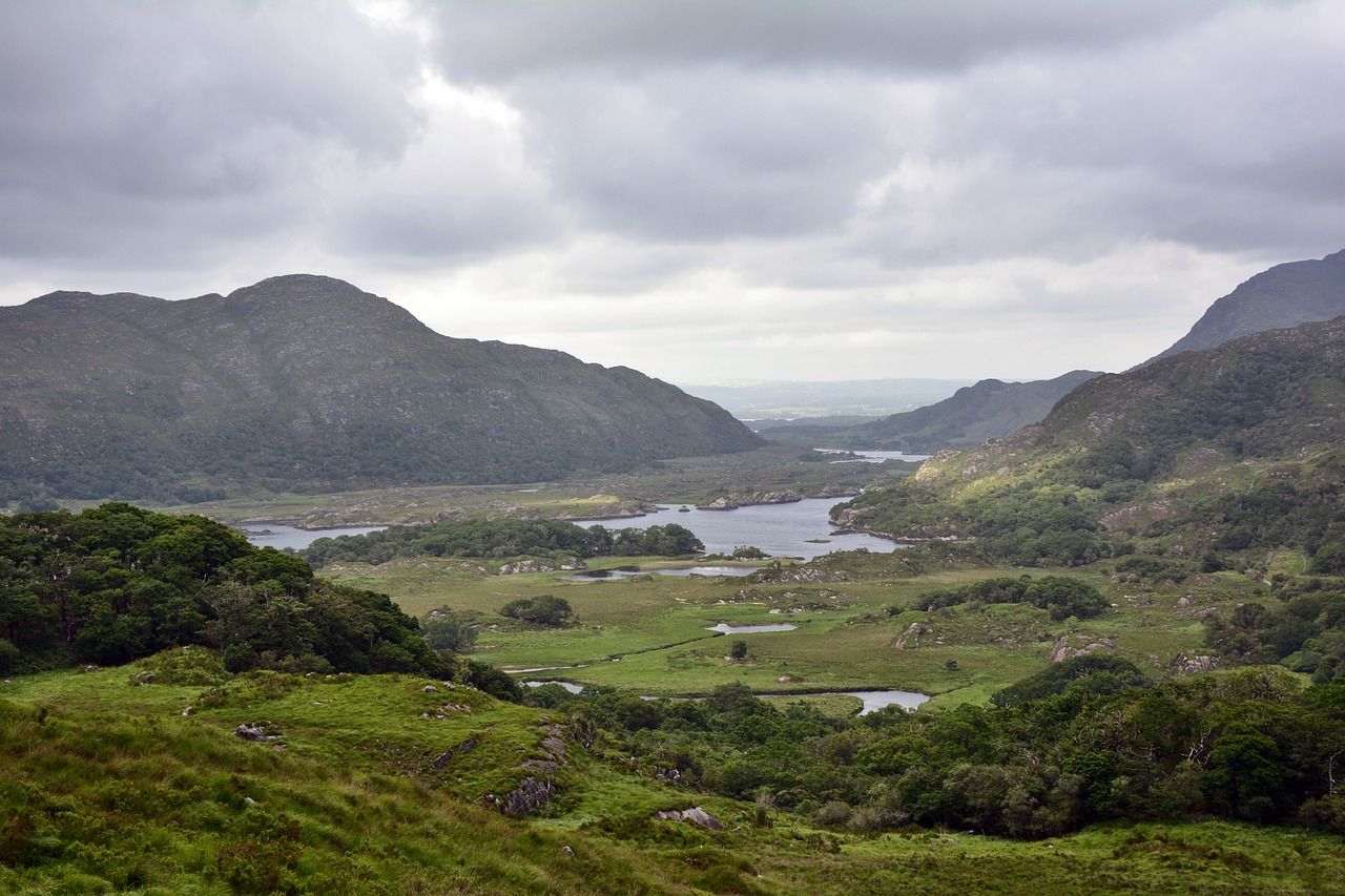 A sweeping view of Ireland's lush landscape