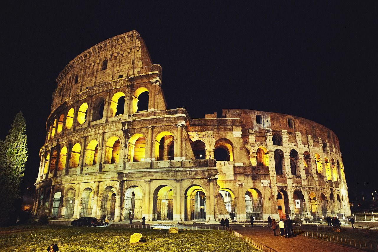 Colosseum lit up at night