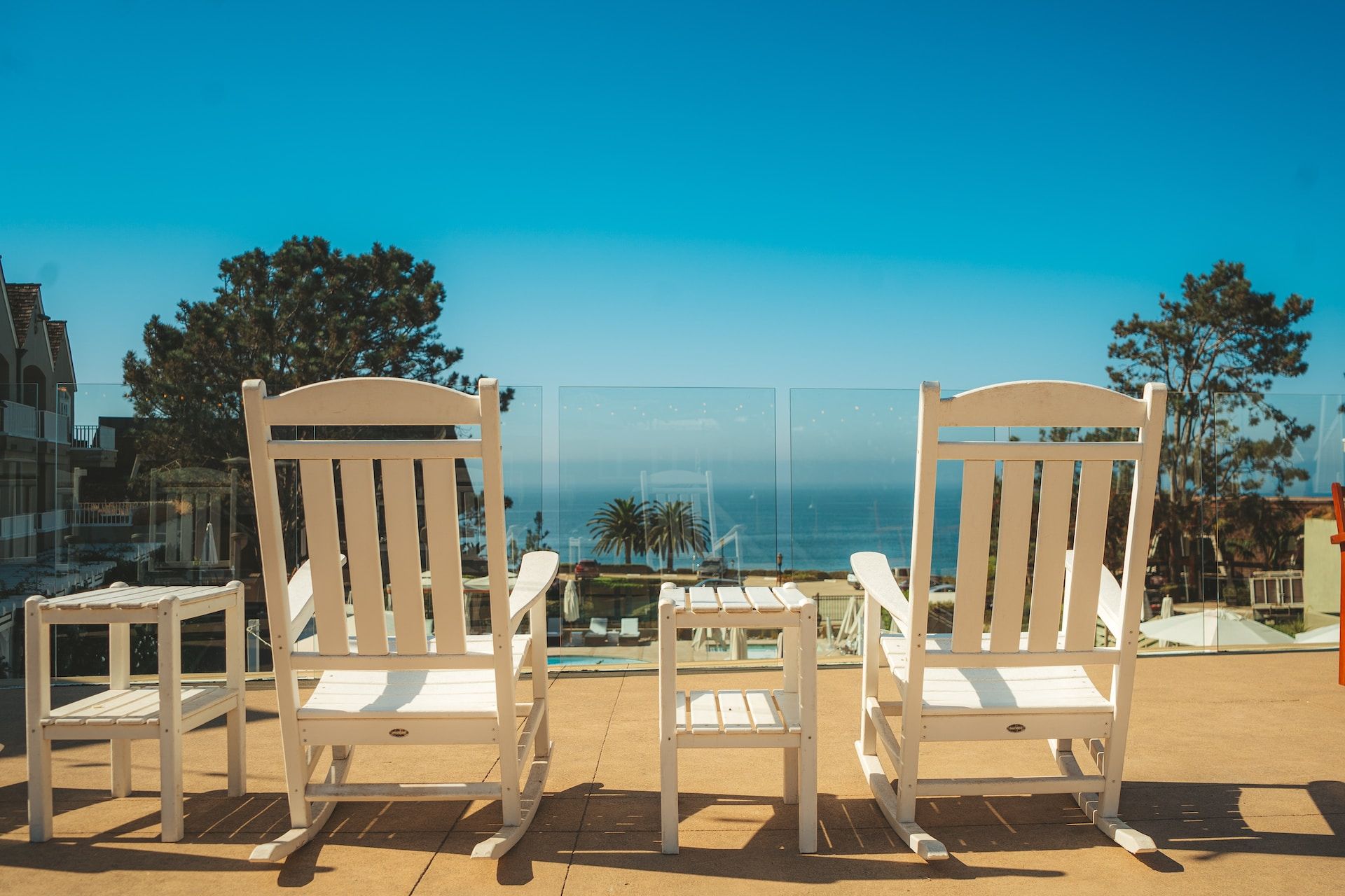 Resort Chairs overlook the Del Mar Beach, California, USA