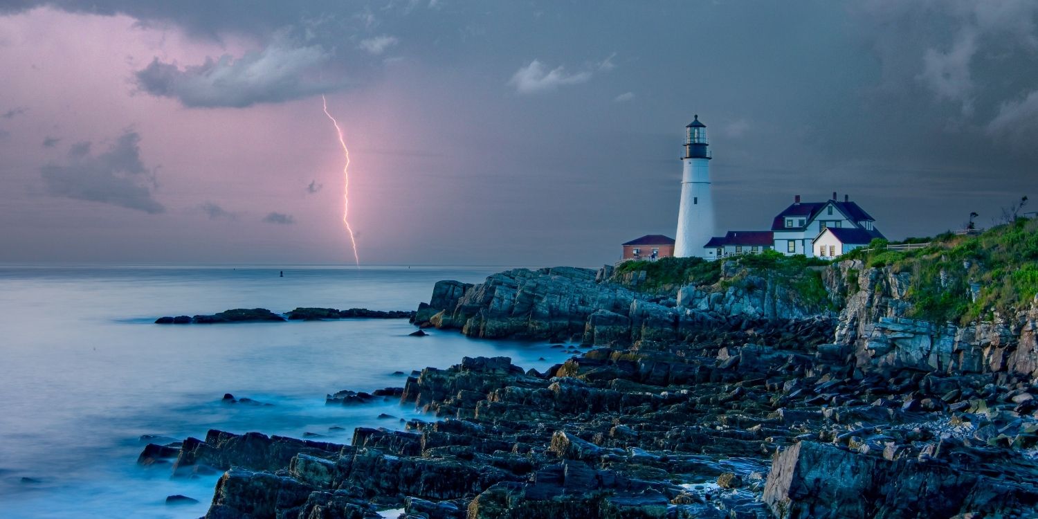 Lightening Over Portland Head Lighthouse in near Falmouth, Maine
