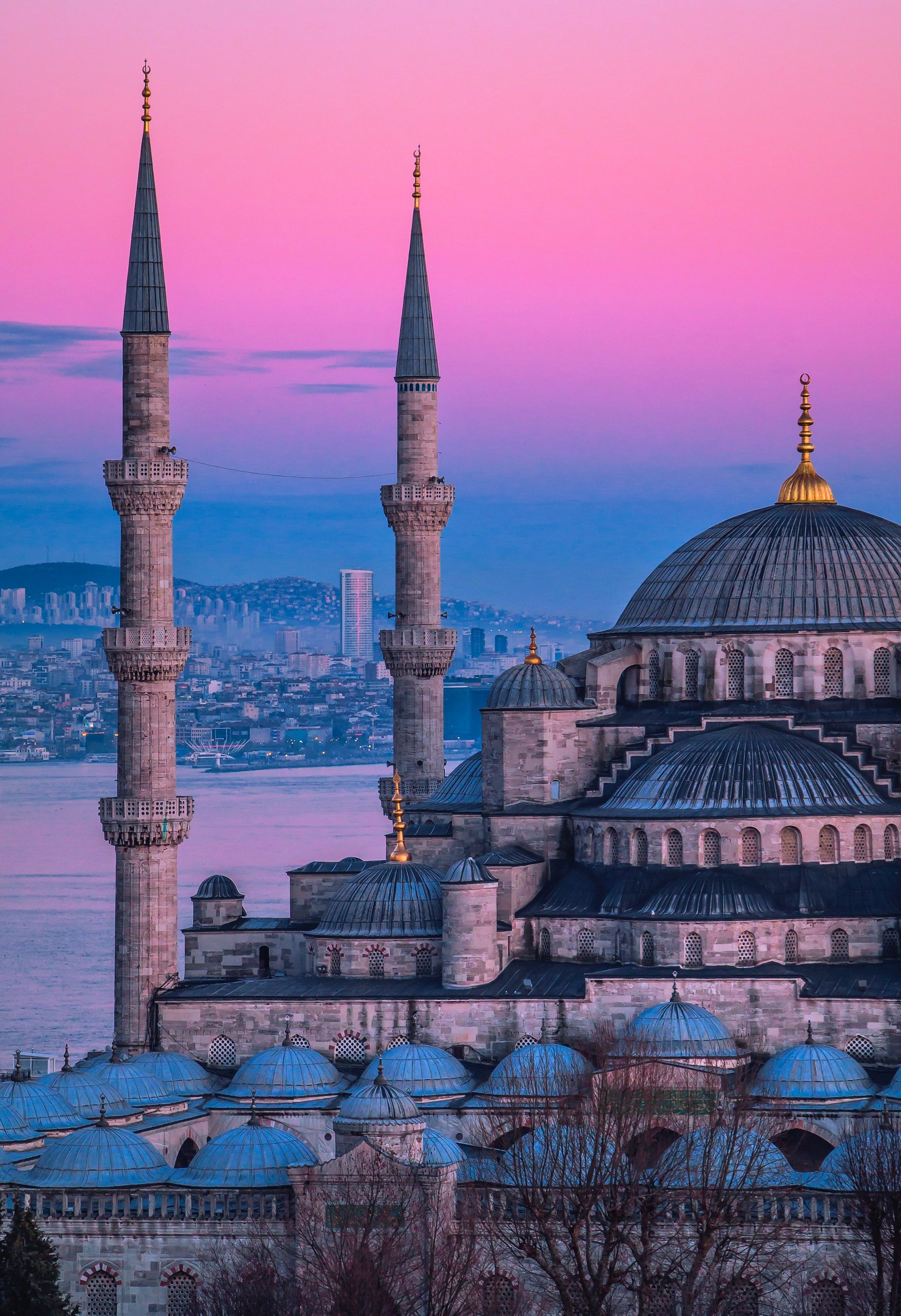 A close-up view of the Blue Mosque in Istanbul