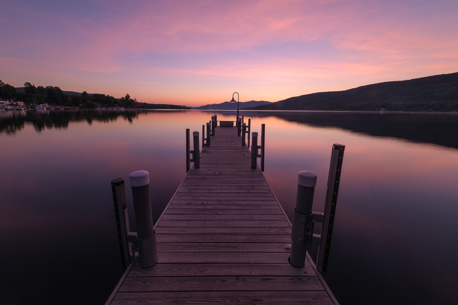Lake George against a purple sky