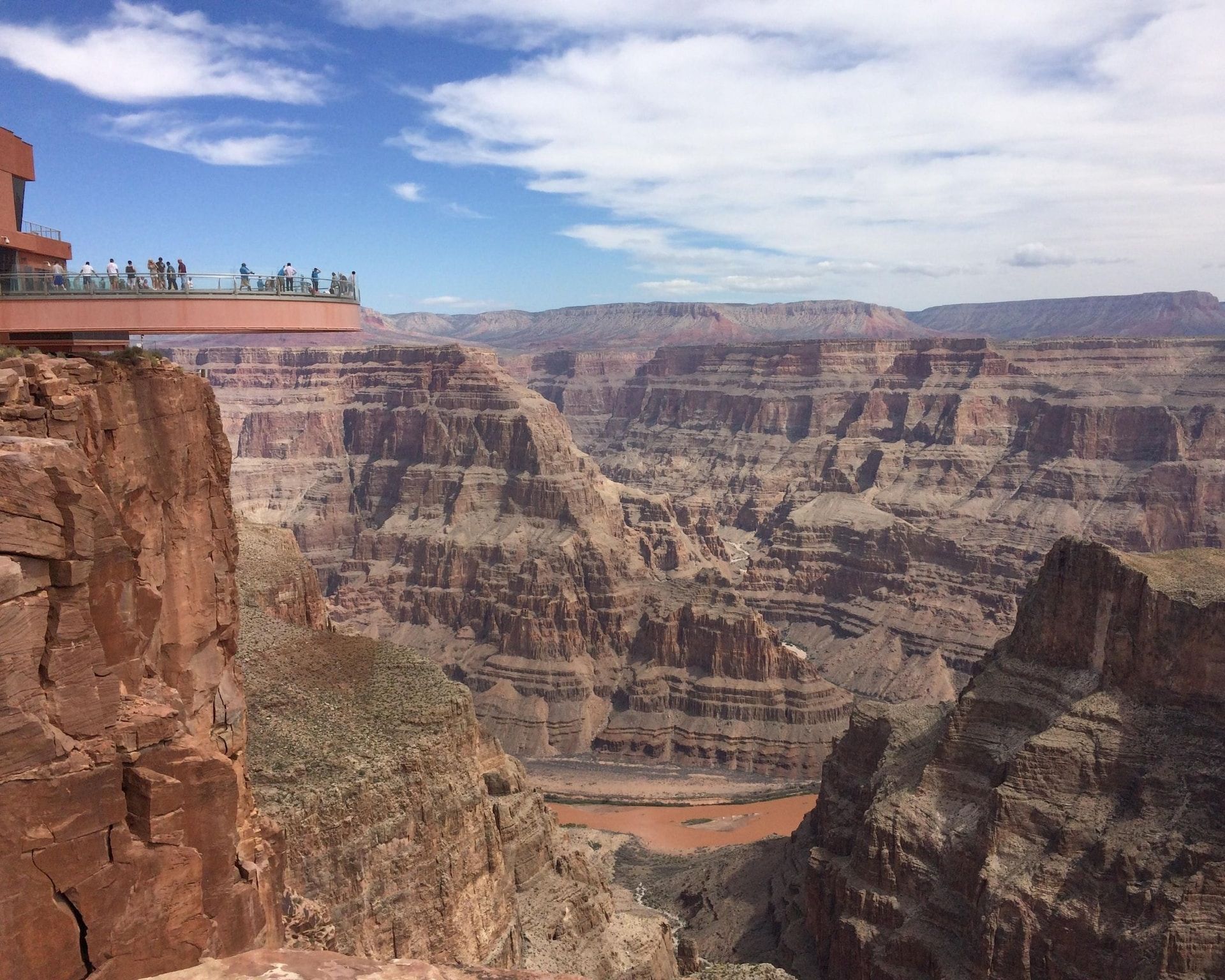 The iconic Grand Canyon Skywalk towers high above the canyon's floor