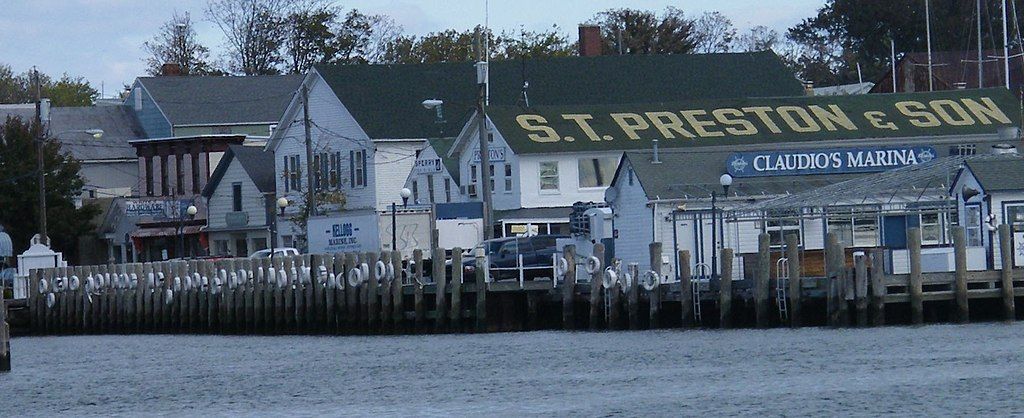 Waterfront view in Greenport, New York historic district