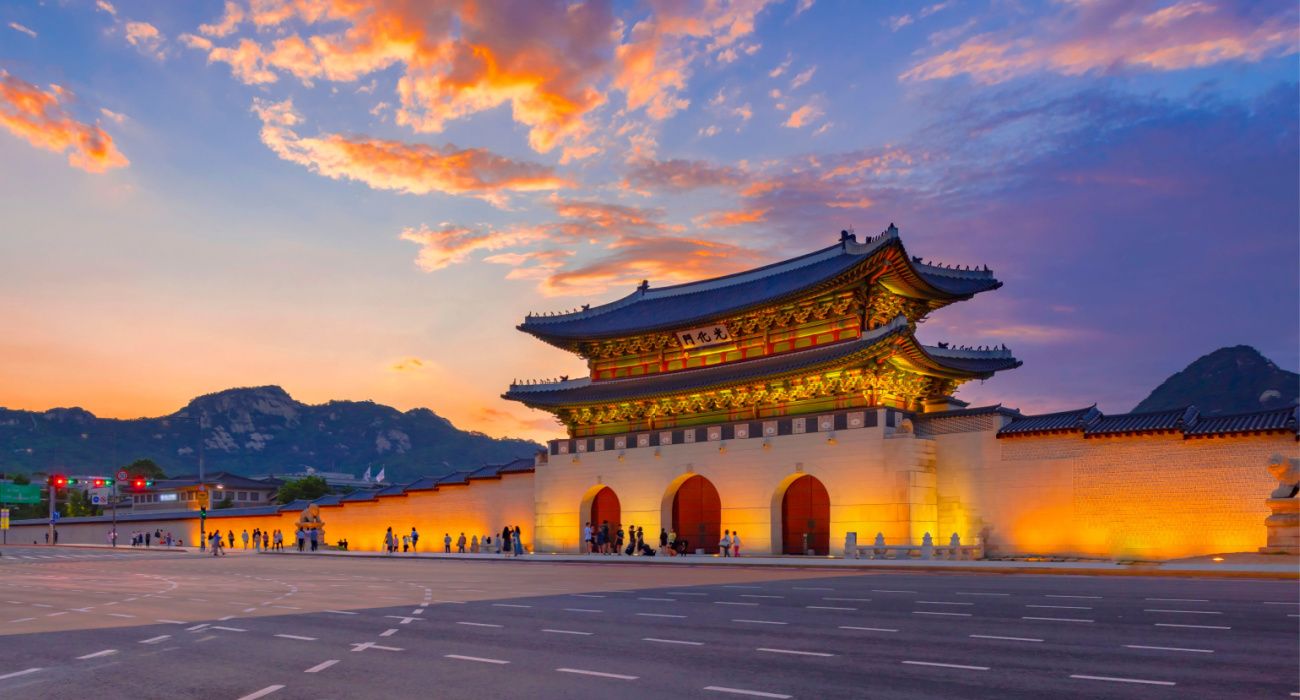 Gyeongbokgung Palace gate at sunset