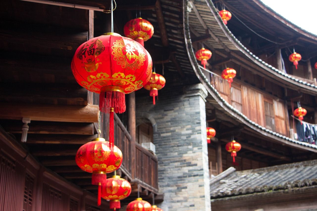 Interior of Hakka Roundhouse tulou walled village located in Fujian, China