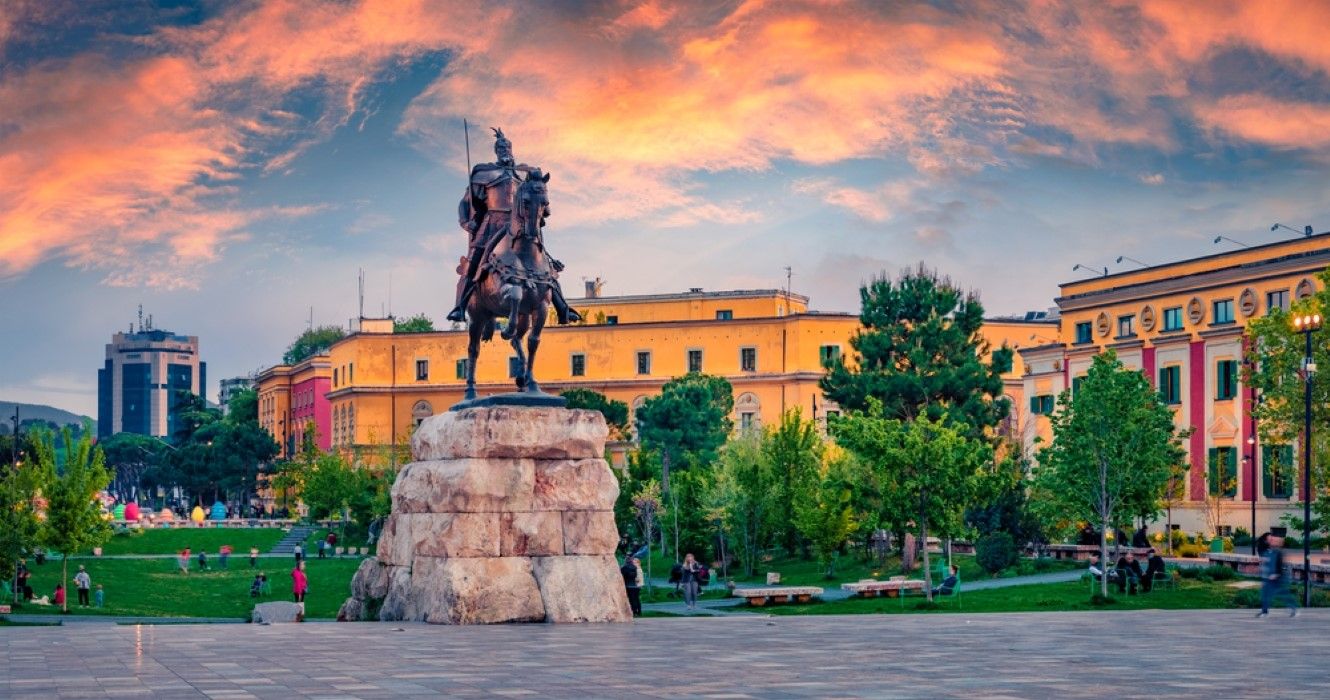 Monument of Skanderbeg in Scanderbeg Square, Albania