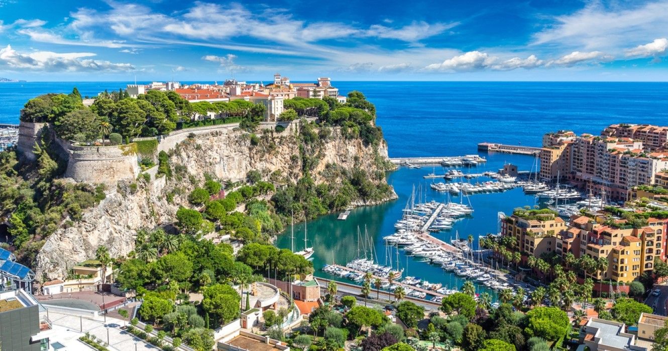 Panoramic view of prince's palace in Monte Carlo in a summer day, Monaco