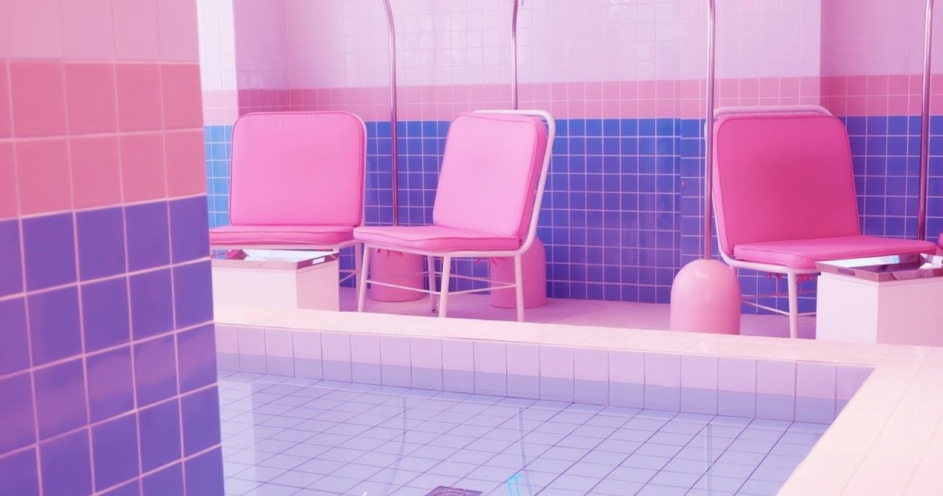 Pink stair with Swimming pool