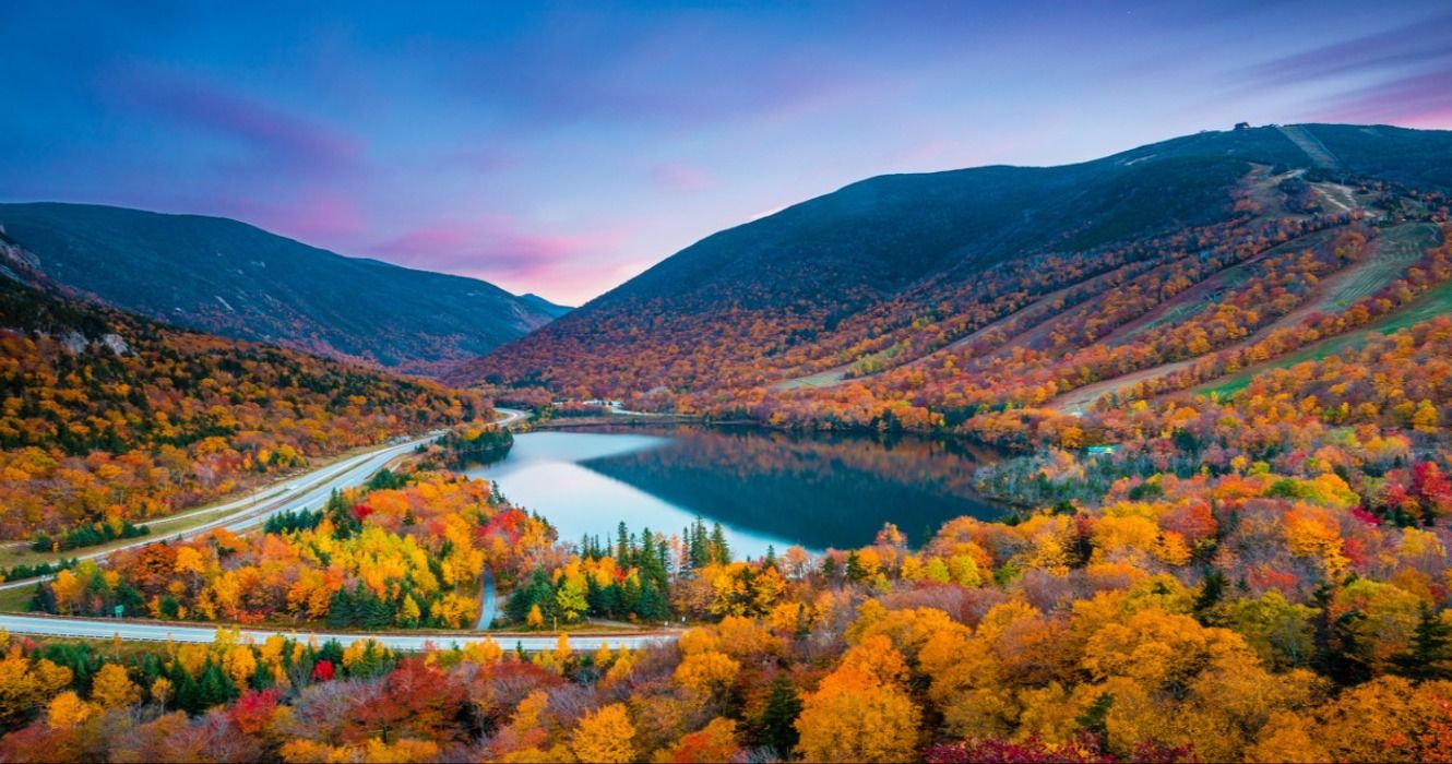 Fall foliage colors in Franconia Notch State Park, White Mountain National Forest, New Hampshire, USA