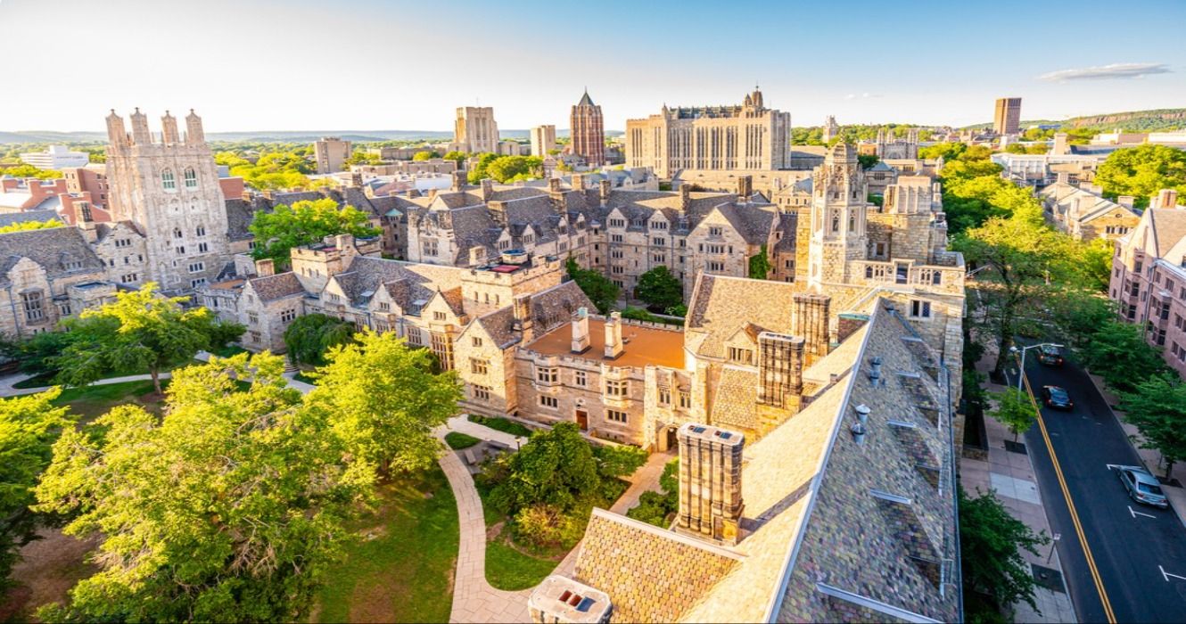 A view of Yale University central campus from Harkness Tower, New Haven, Connecticut, USA
