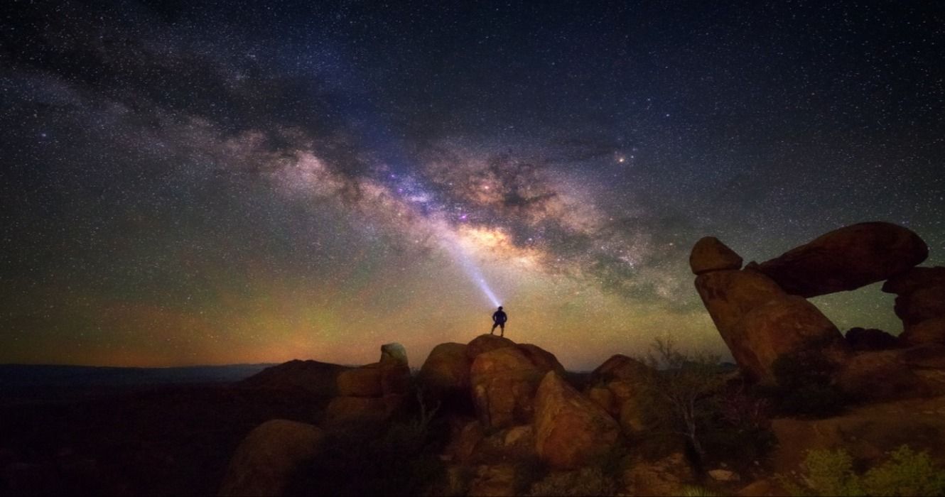 Milky way night sky in Balanced Rock, Big Bend National Park, Texas, USA