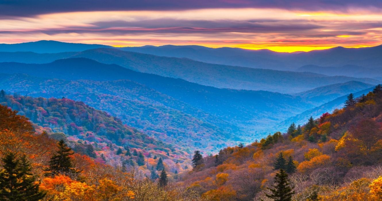 Stunning fall foliage in Great Smoky Mountains National Park, Tennessee, USA