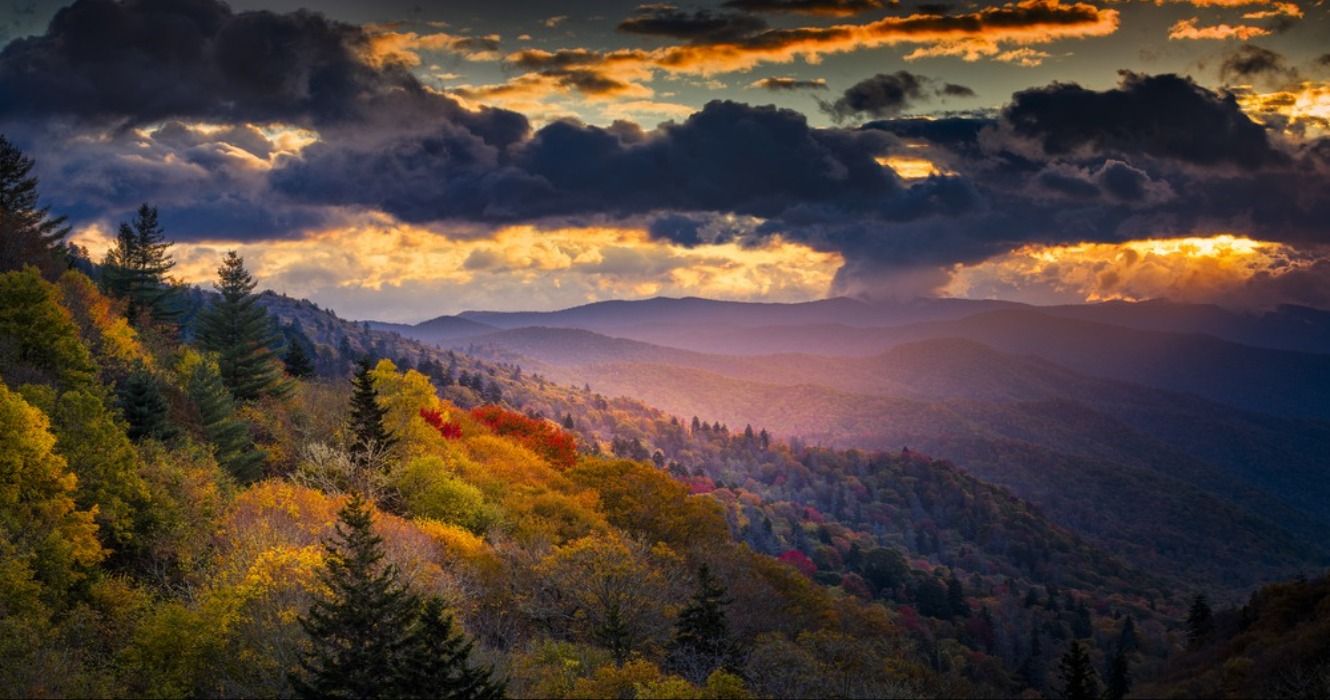 Autumn views of fall foliage in the Great Smoky Mountains National Park, Tennessee, USA