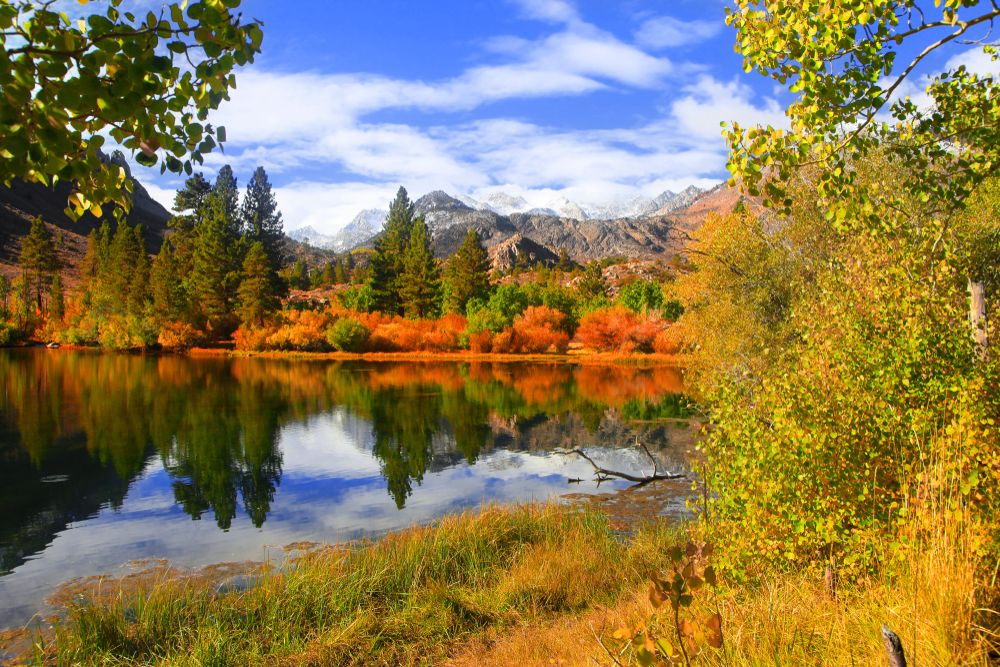 Fall colors at Sabrina Lake in Bishop, California