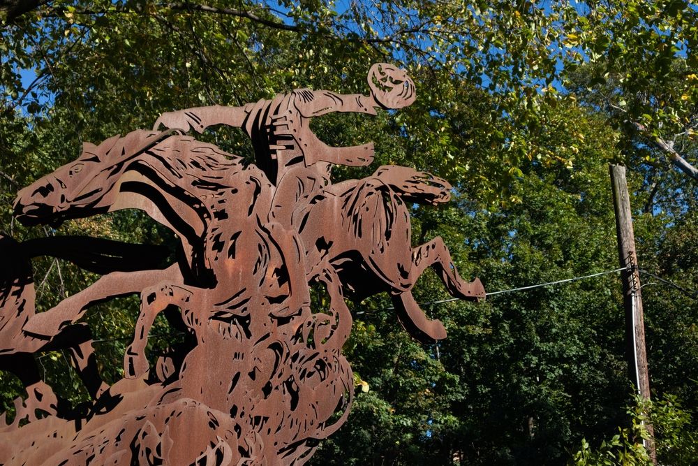 Modern Headless Horseman Statue in Downtown Sleepy Hollow, New York, USA