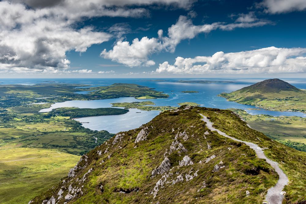 A hiking trail atop Diamond Hill in Connemara National Park, Ireland