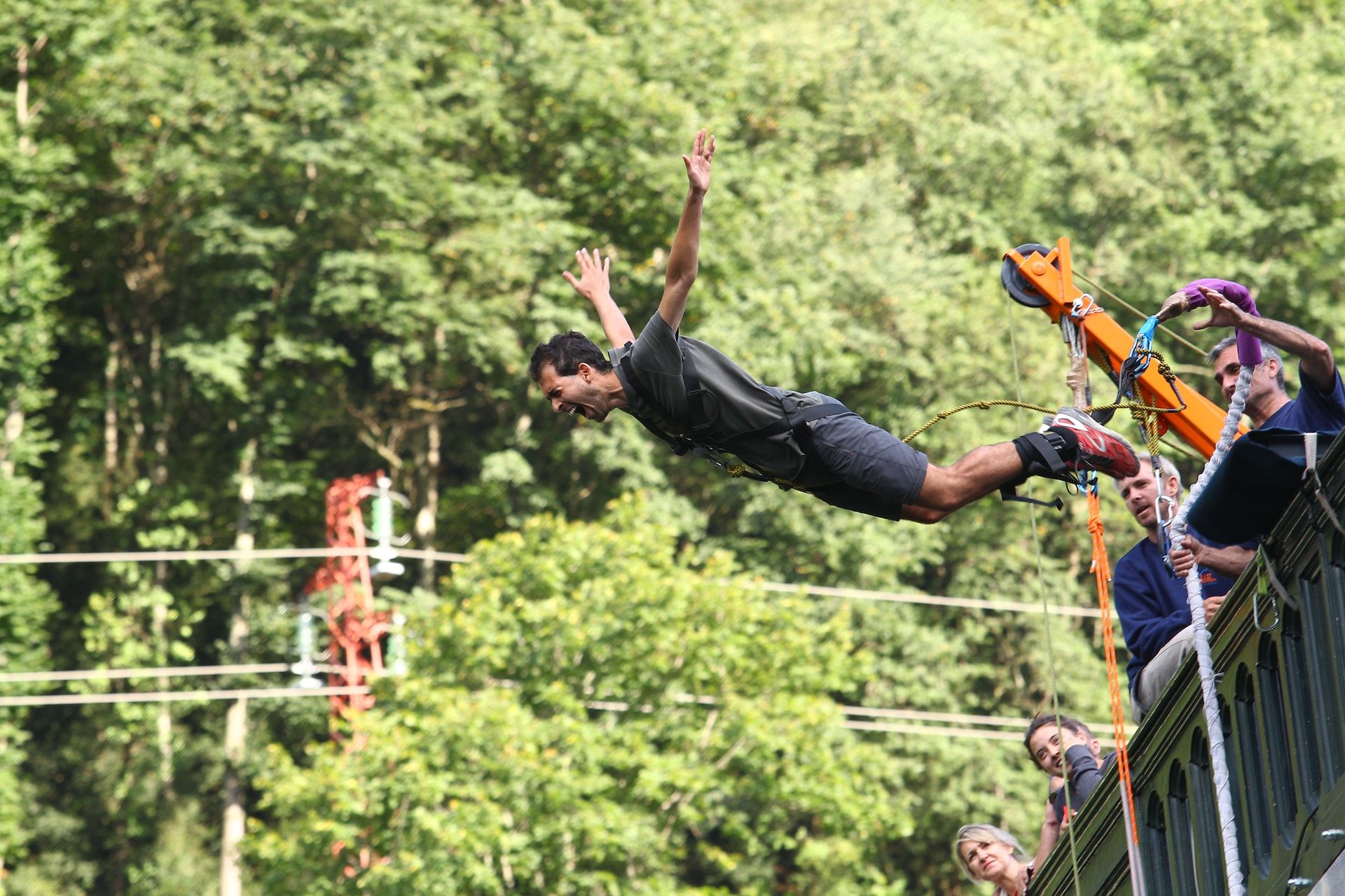 A man bungee jumping