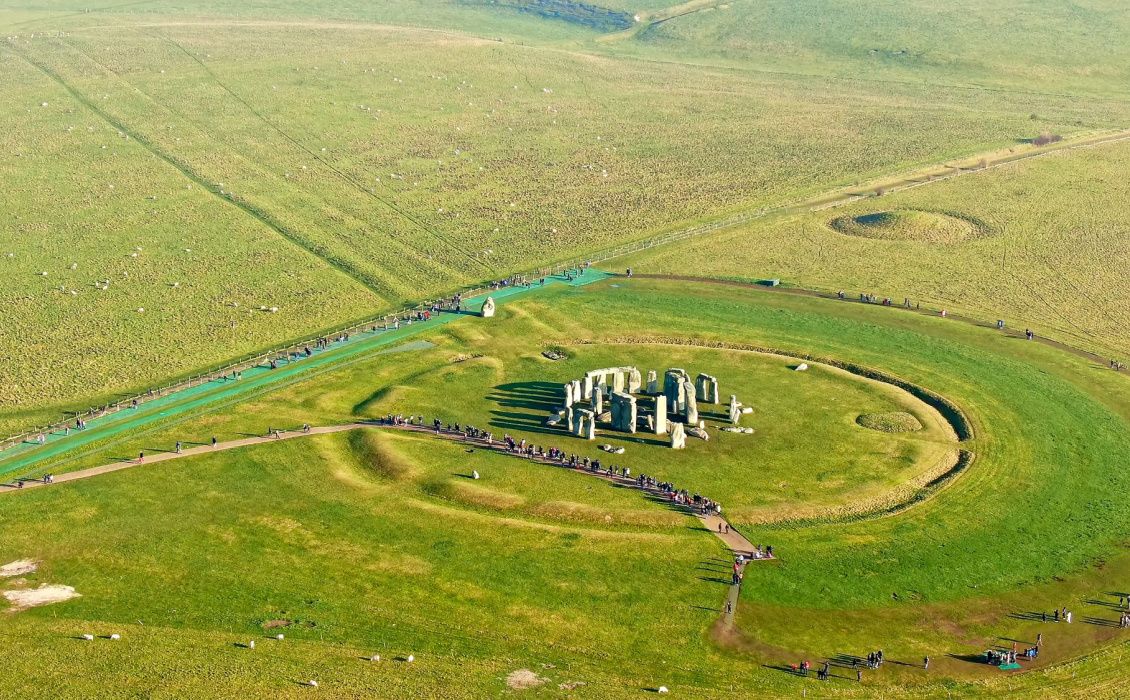 Stonehenge from the air with barrows visible