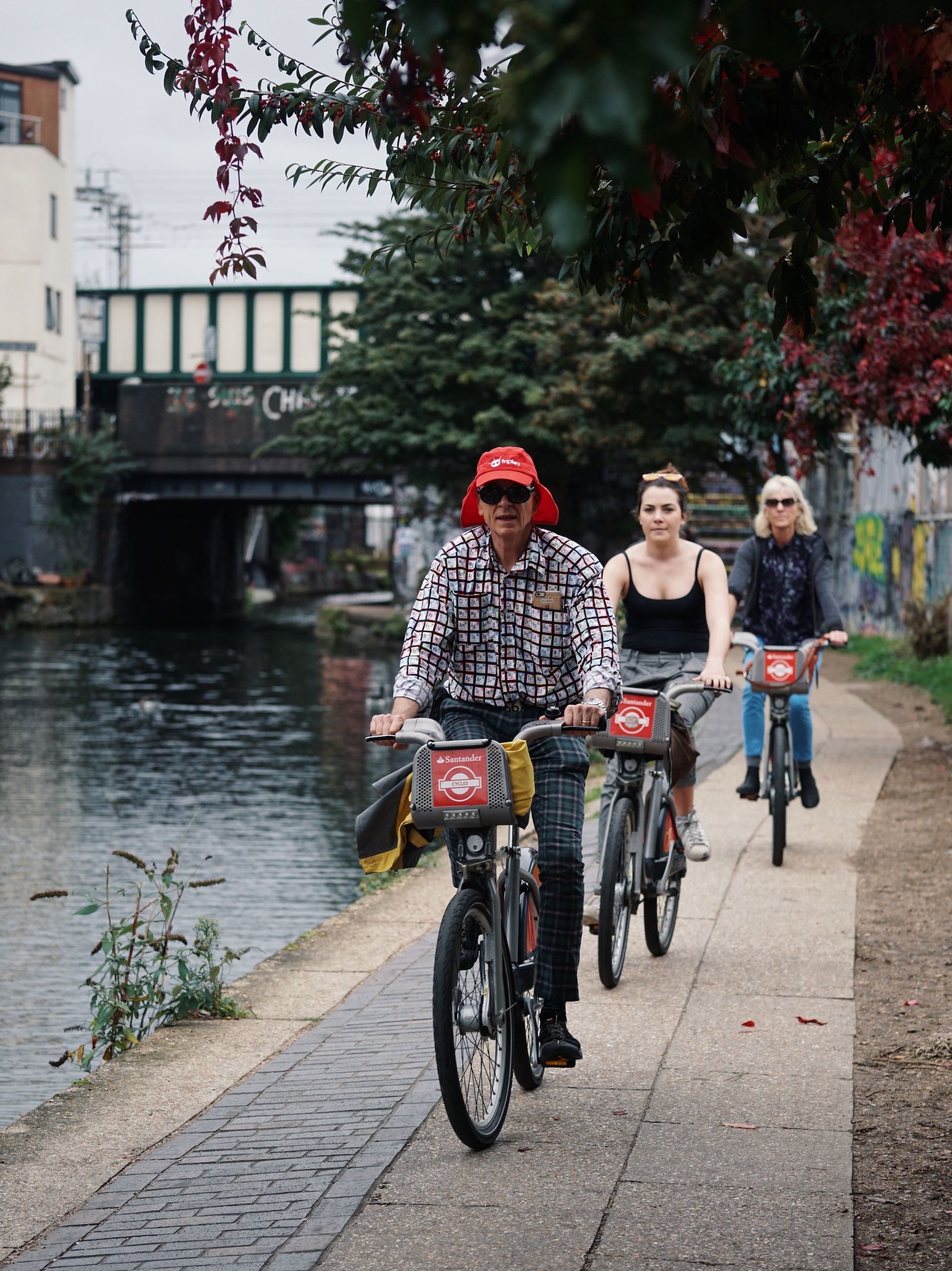 Cyclists explore Regent's Row, London, England