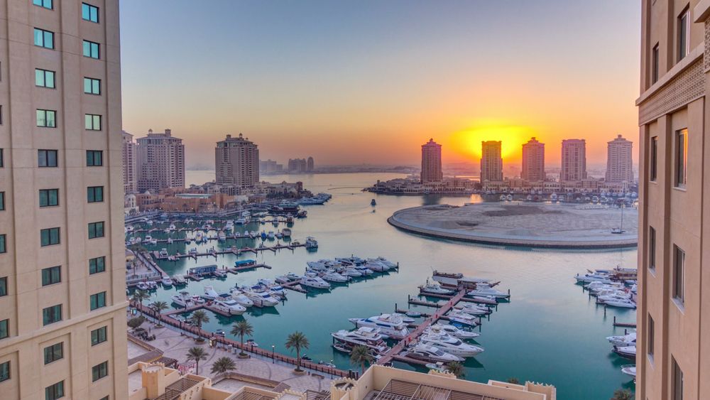 The Pearl Island in Qatar at sunset