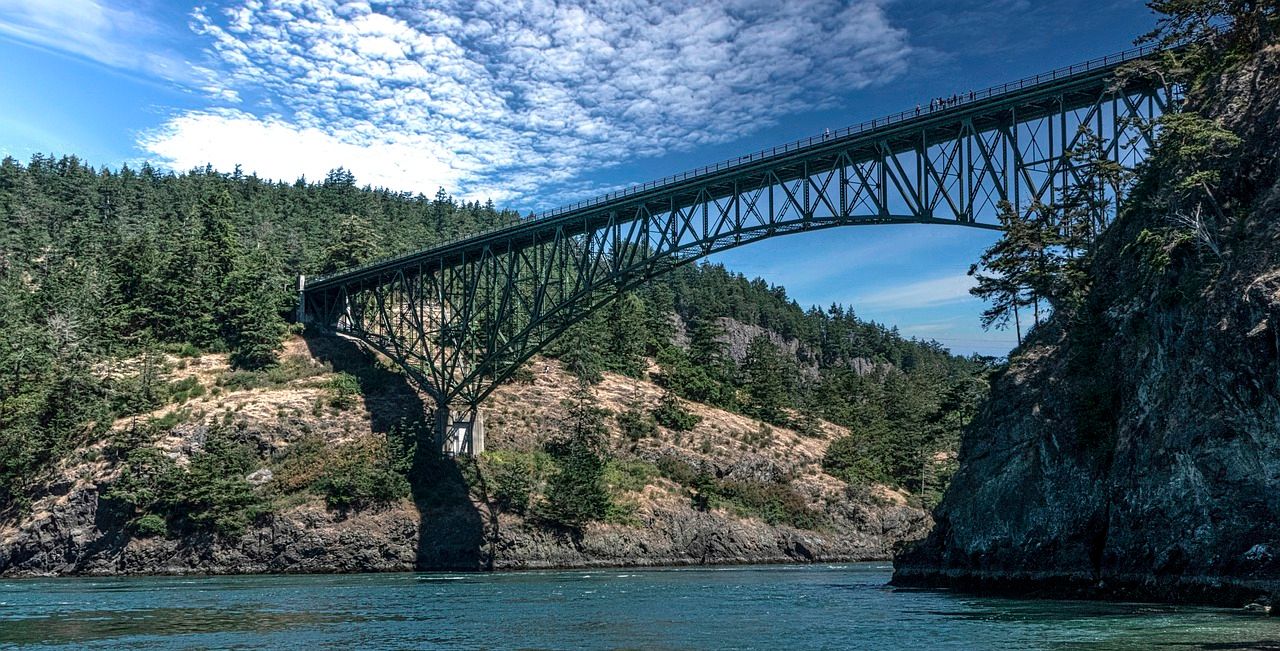 The iconic Deception Pass Bridge connecting the Whidbey and Fidalgo Islands