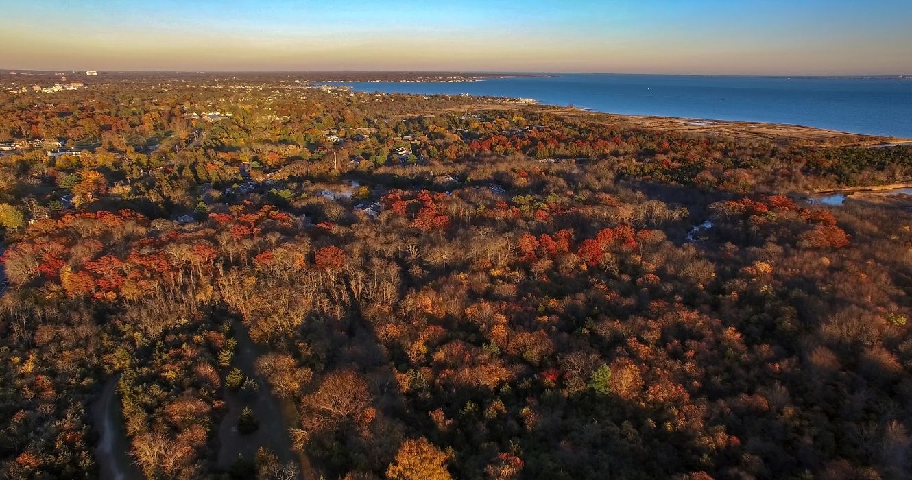 Aerial view of Long Island in the fall