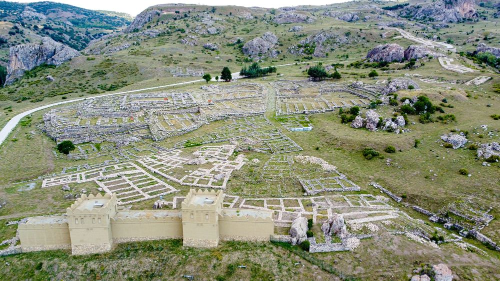 An aerial view of the landscape of Hattusa, Hittite Empire