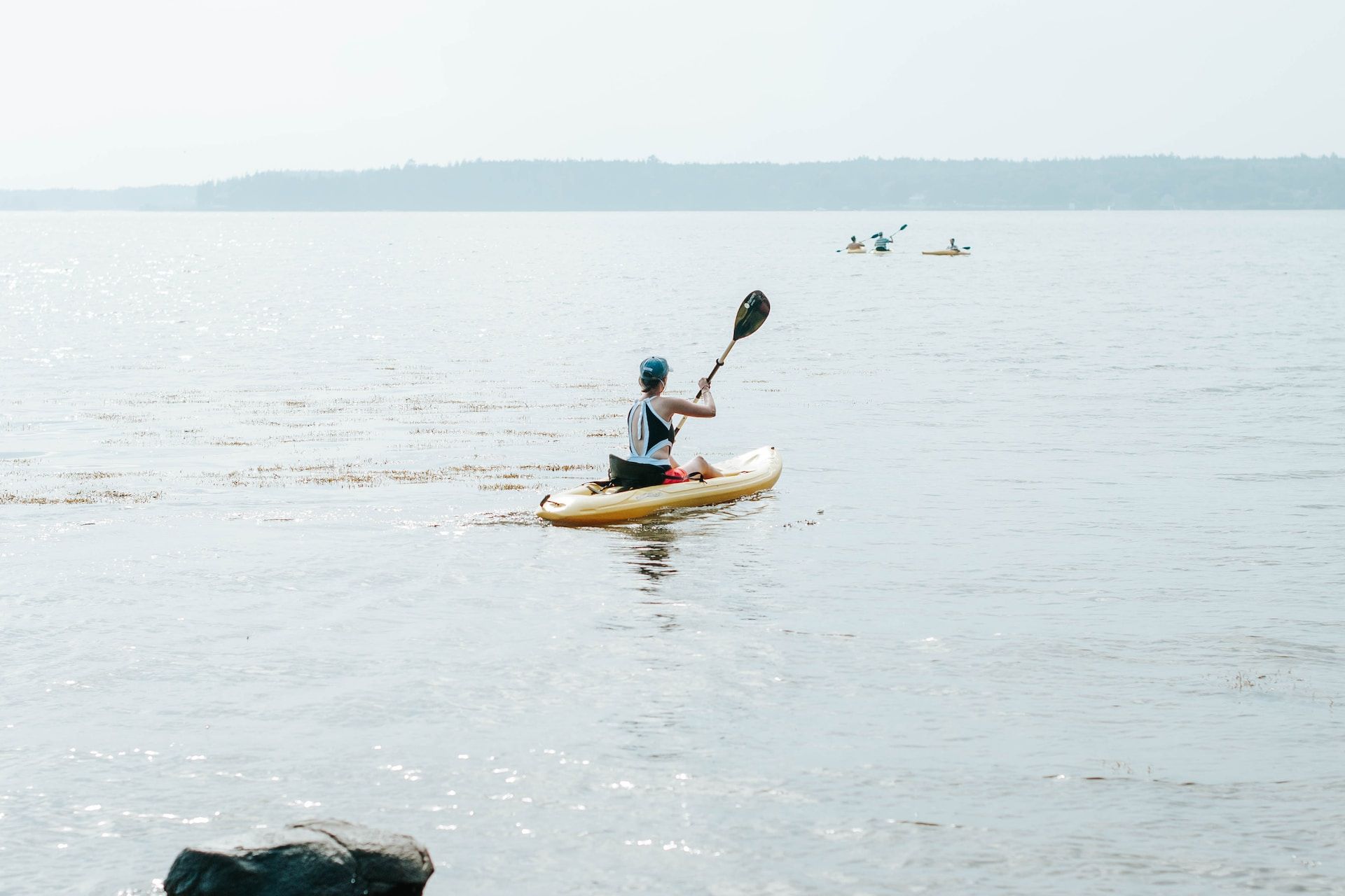 A woman kayaking in Shodoshima