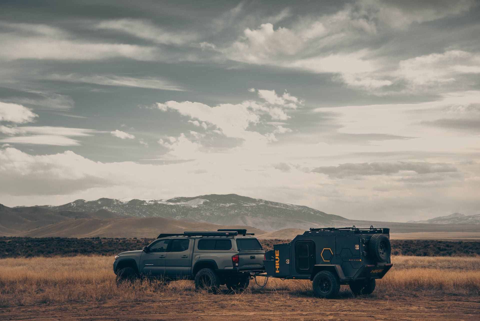 A Black SUV With A Trailer In Utah, USA