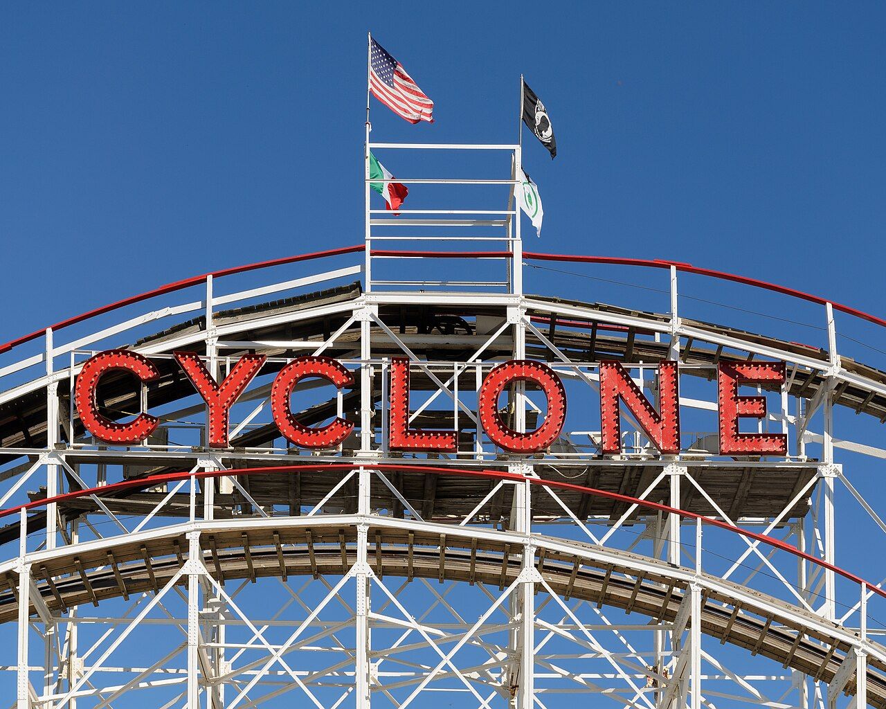 Close-up of Coney Island Cyclone, Brooklyn, New York City.