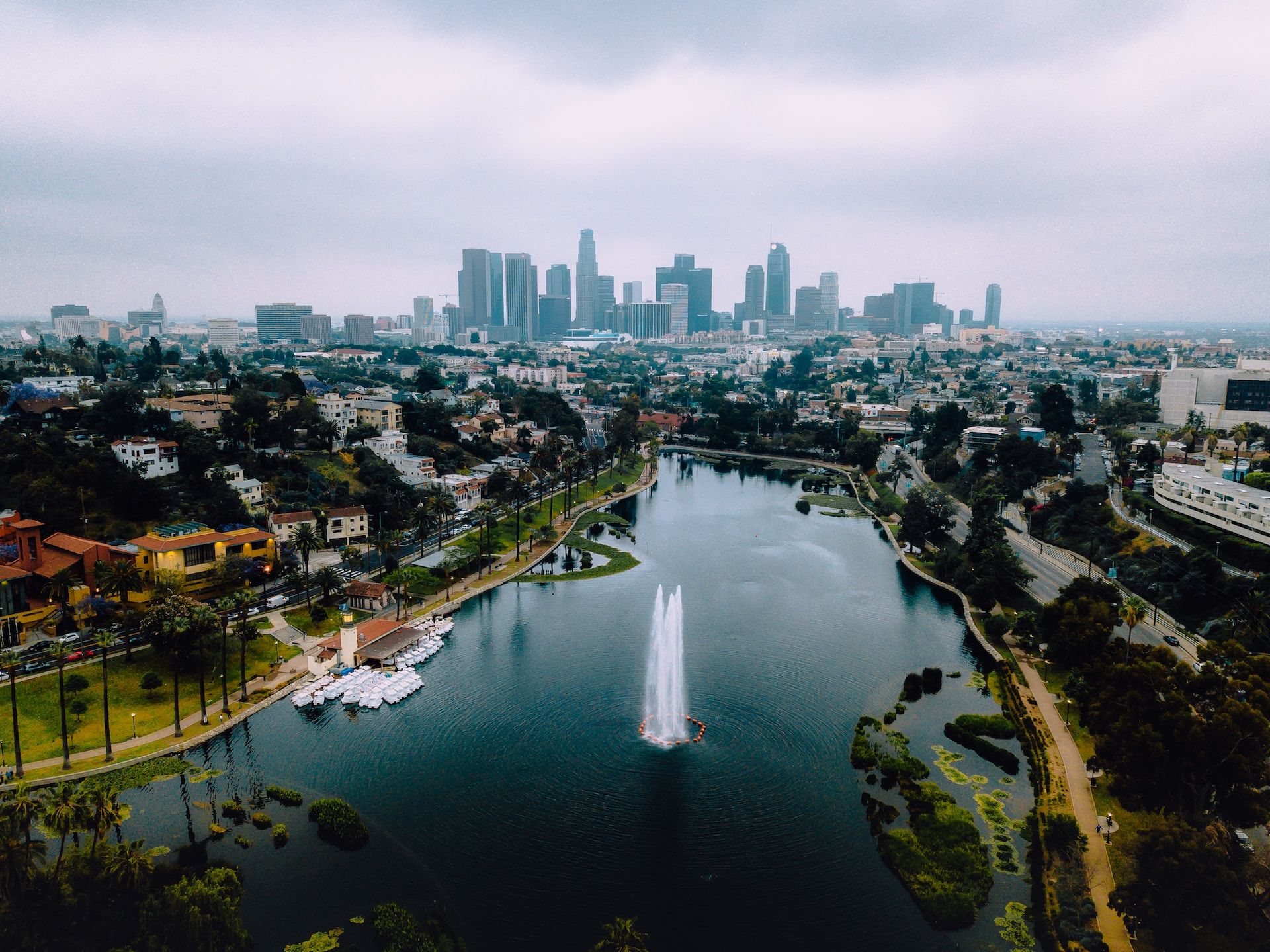 Echo Park Lake in Los Angeles, California, USA