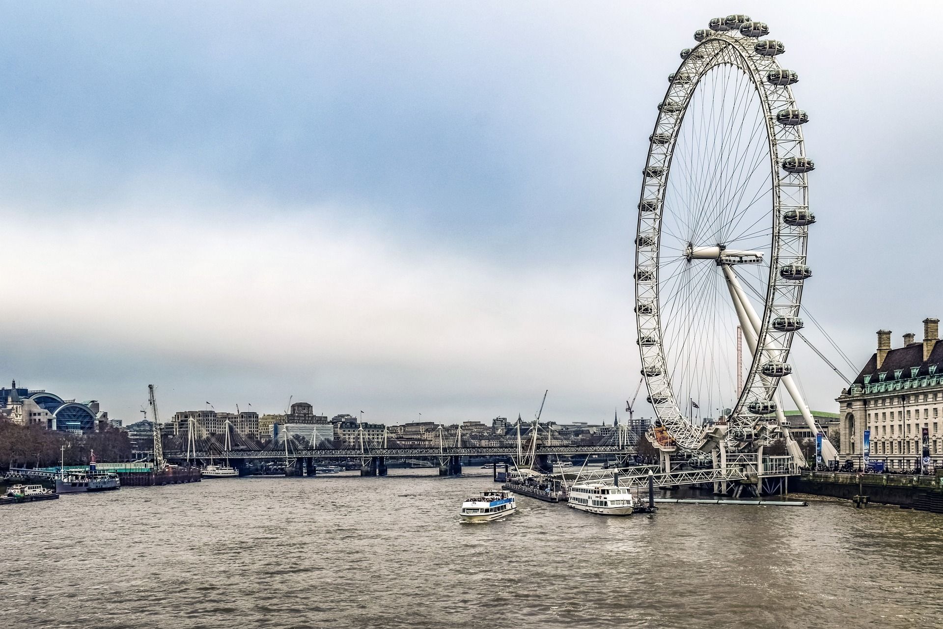 London Eye with a backdrop of a cloudy sky