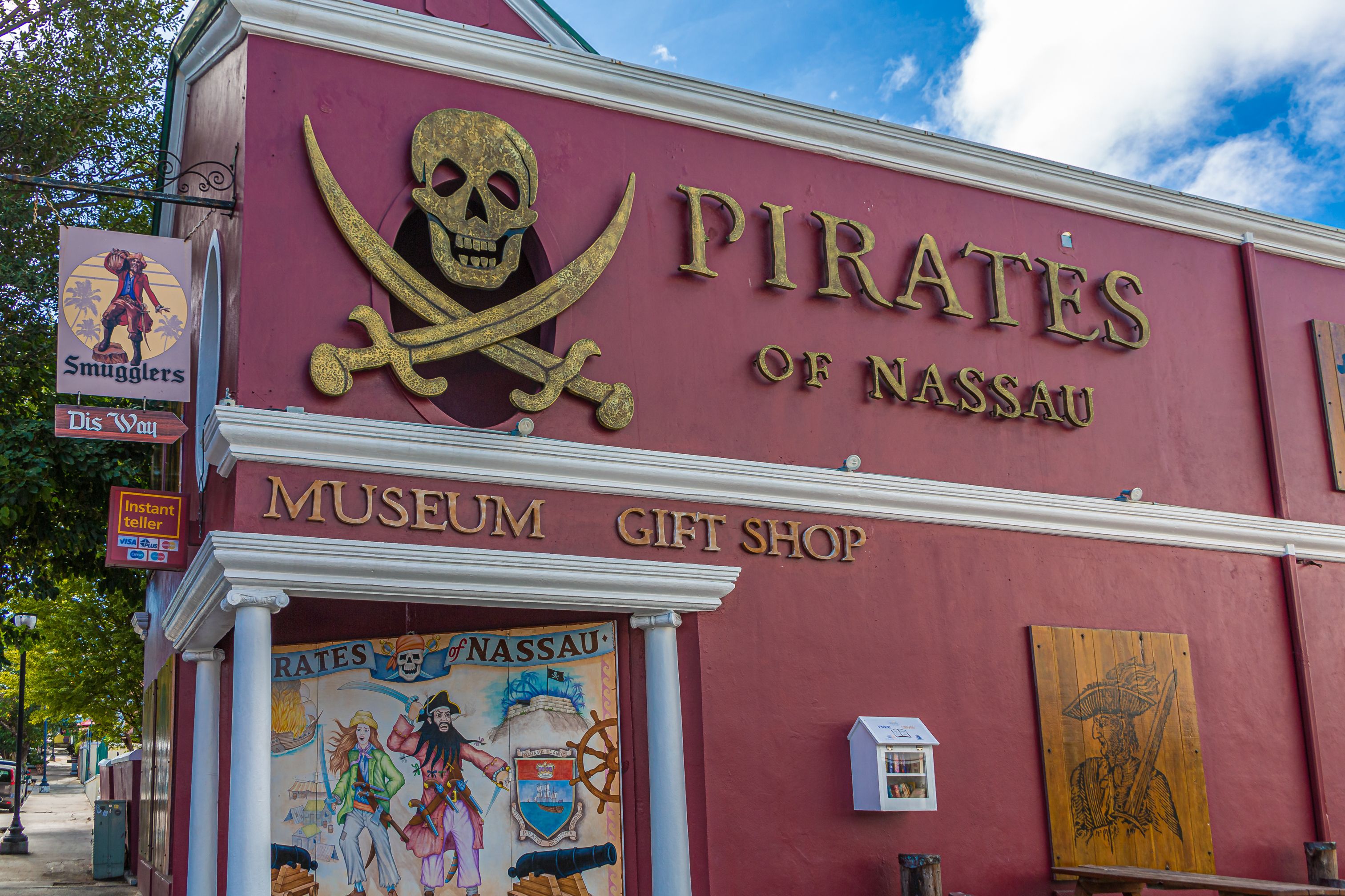 The red exterior of the Pirates of Nassau Museum in the Bahamas 