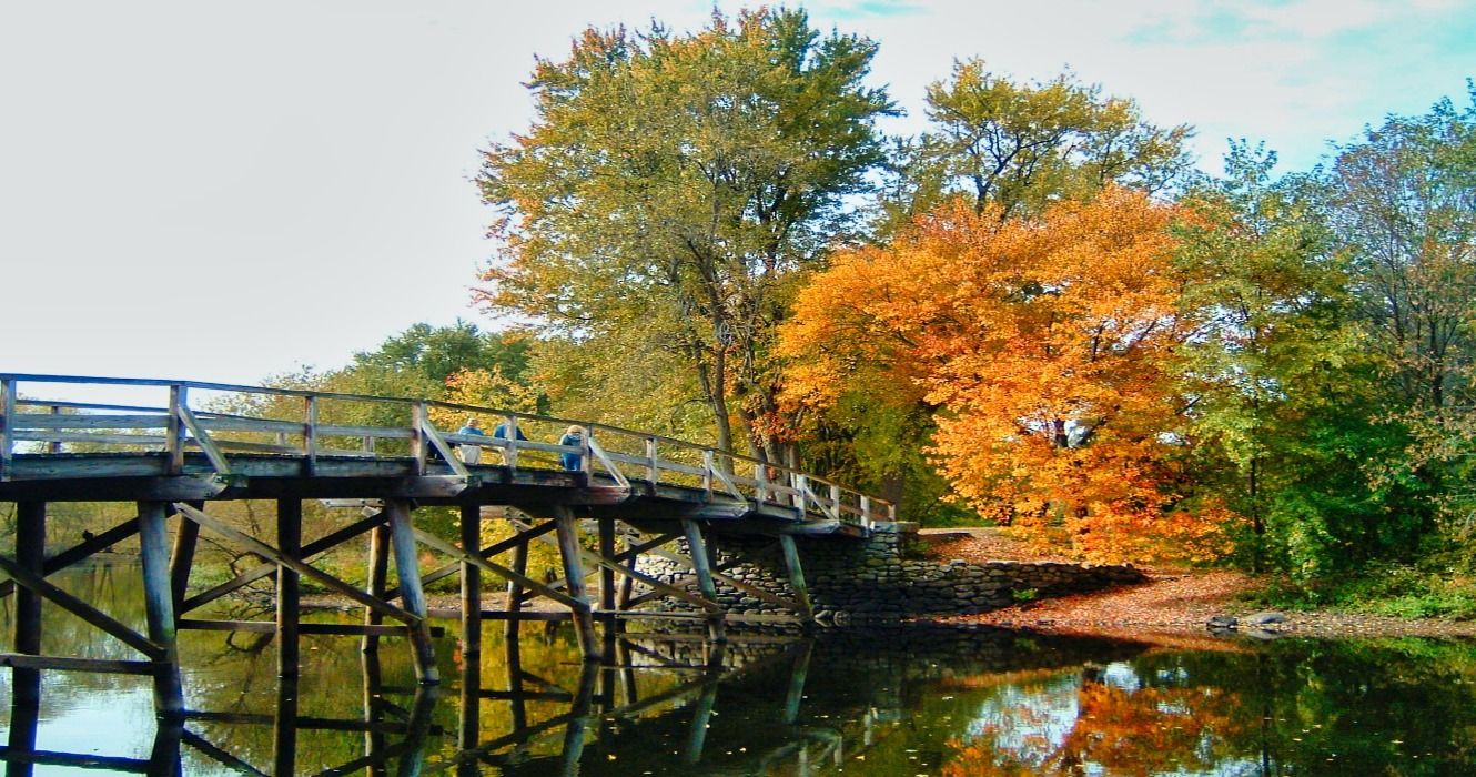 Autumn colors and fall foliage at the Old North Bridge in Concord, Massachusetts, USA