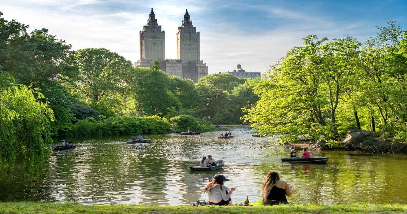 People Boating On The Water In Central Park North, New York City, USA