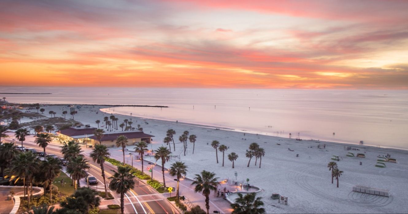 A sunset view of Clearwater Beach in Florida, USA