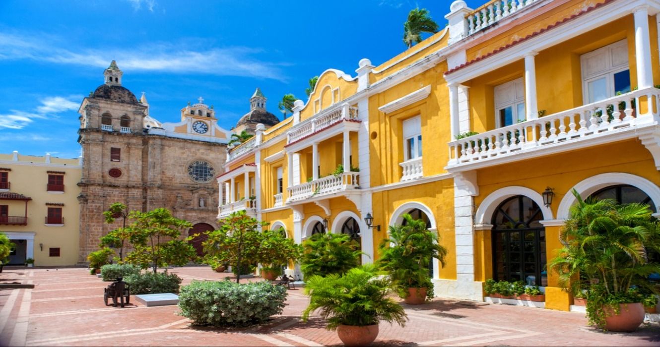 A square in the historic Colombian city of Cartagena de Indias, Colombia