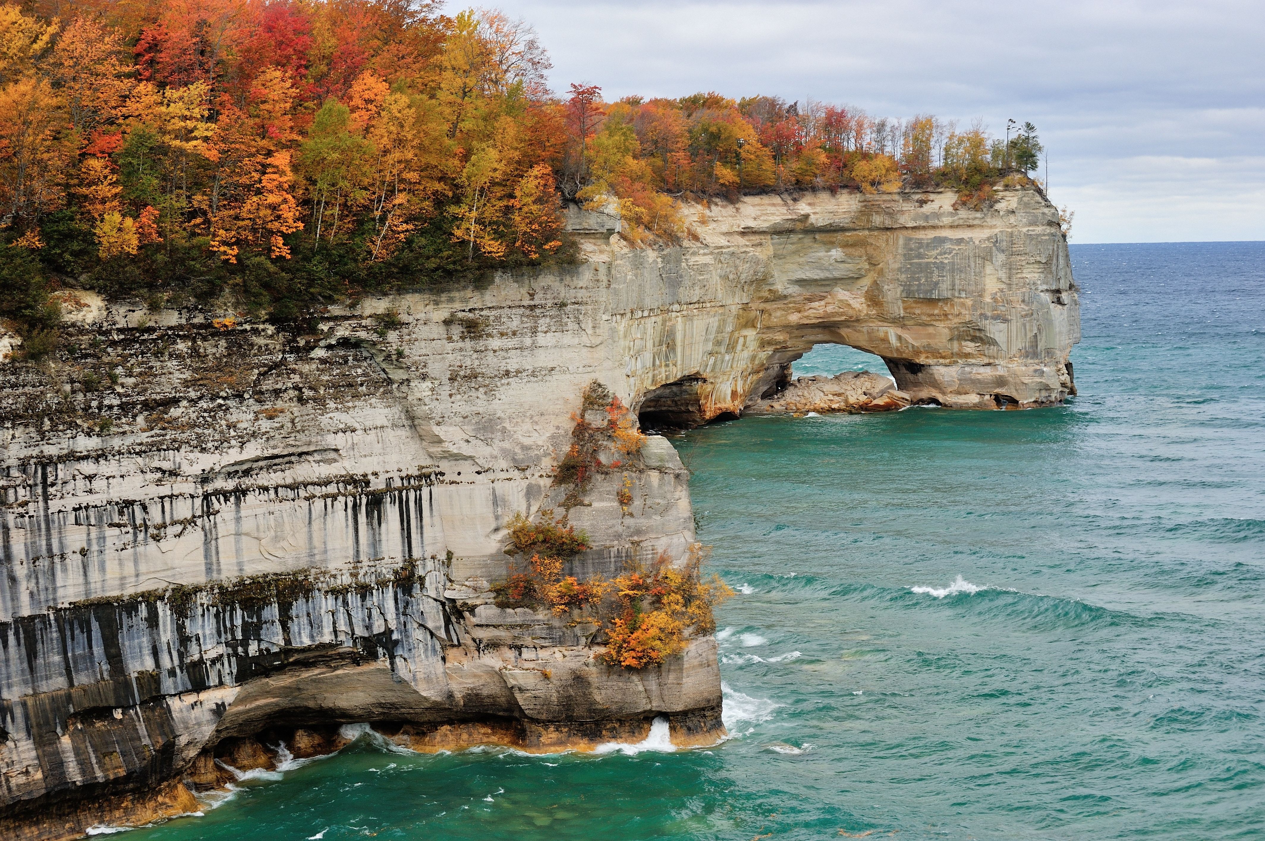 Beautiful fall colors along the coast at Pictured Rocks National Lakeshore in Michigan 