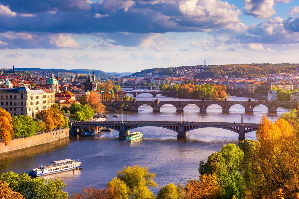 Vltava River in Prague in the fall