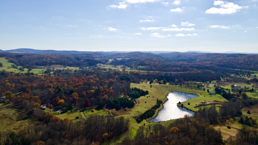 Aerial view of the beautiful fields in Millbrook, New York